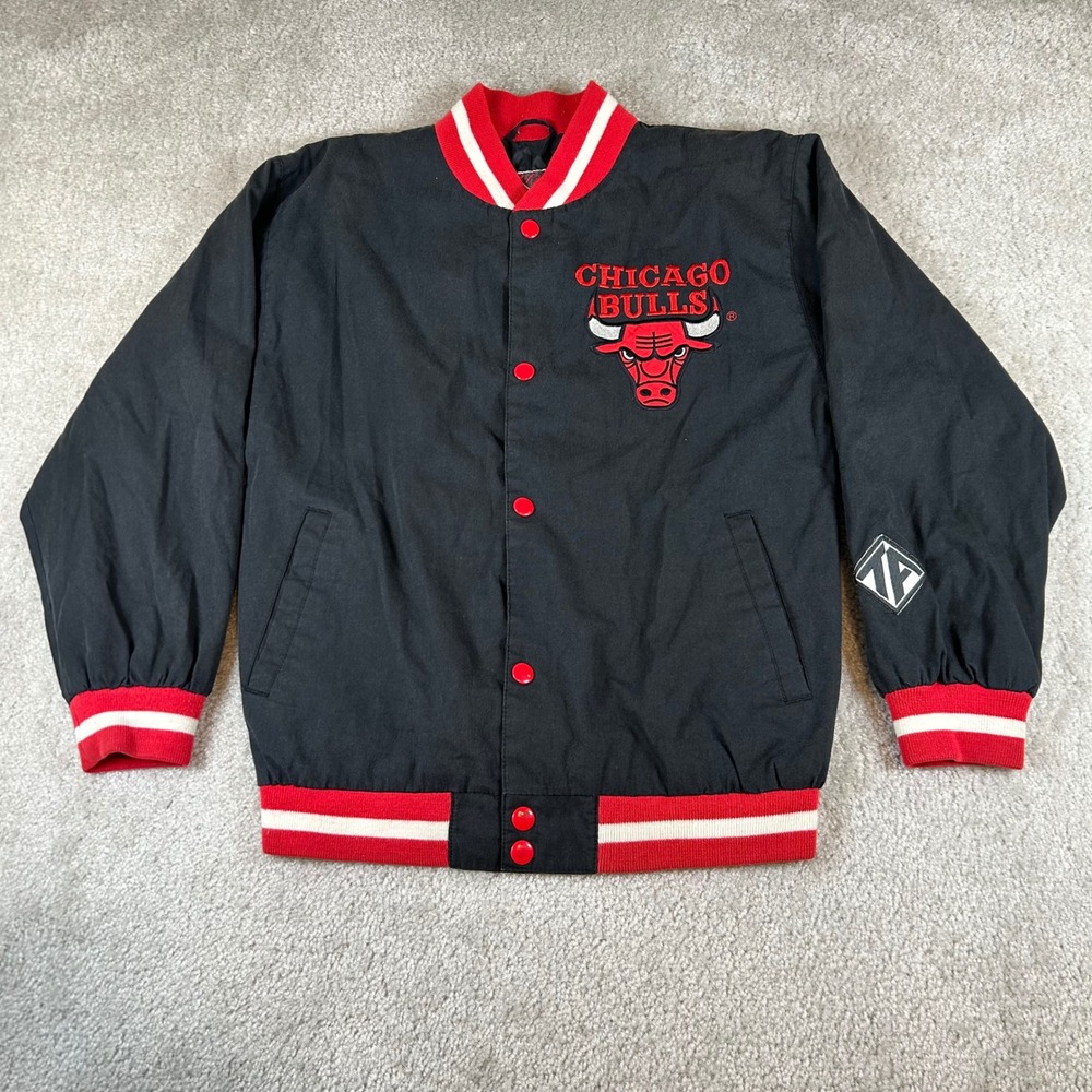 Team Athletics Chicago Bulls Jacket Kids Size M 10-12 Black Varsity Bomber NBA